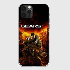 Чехол для iPhone 12 Pro с принтом GEARS 5 в Курске, силикон | область печати: задняя сторона чехла, без боковых панелей | Тематика изображения на принте: alien | combat | fight | game | gears 5 | gears of war | gun | human | man | monsters | powerful | saw | strong | war | weapon | игры