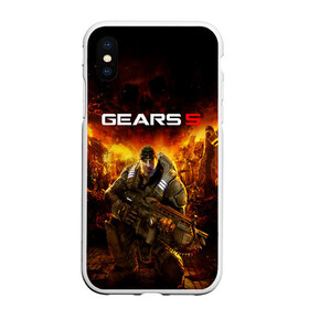 Чехол для iPhone XS Max матовый с принтом GEARS 5 в Курске, Силикон | Область печати: задняя сторона чехла, без боковых панелей | Тематика изображения на принте: alien | combat | fight | game | gears 5 | gears of war | gun | human | man | monsters | powerful | saw | strong | war | weapon | игры