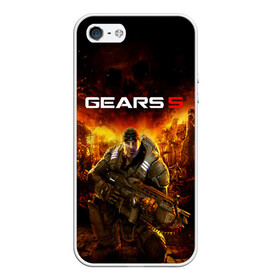 Чехол для iPhone 5/5S матовый с принтом GEARS 5 в Курске, Силикон | Область печати: задняя сторона чехла, без боковых панелей | alien | combat | fight | game | gears 5 | gears of war | gun | human | man | monsters | powerful | saw | strong | war | weapon | игры