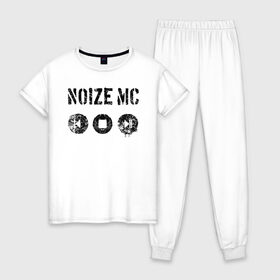 Женская пижама хлопок с принтом Noize MC в Курске, 100% хлопок | брюки и футболка прямого кроя, без карманов, на брюках мягкая резинка на поясе и по низу штанин | mc | music | noize | noize mc | rap | rock | мс | музыка | репер | рок | русский | рэп | рэпер | тренд | хит