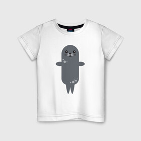 Детская футболка хлопок с принтом Миленький тюлень в Курске, 100% хлопок | круглый вырез горловины, полуприлегающий силуэт, длина до линии бедер | животные | карикатура | милота | тюлень | тюленьчик