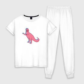 Женская пижама хлопок с принтом Динозавр в Курске, 100% хлопок | брюки и футболка прямого кроя, без карманов, на брюках мягкая резинка на поясе и по низу штанин | динозавр | рисунок