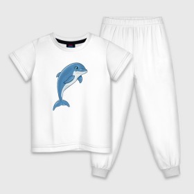 Детская пижама хлопок с принтом Дельфин в Курске, 100% хлопок |  брюки и футболка прямого кроя, без карманов, на брюках мягкая резинка на поясе и по низу штанин
 | дельфин | милота | рисунок