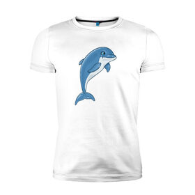 Мужская футболка хлопок Slim с принтом Дельфин в Курске, 92% хлопок, 8% лайкра | приталенный силуэт, круглый вырез ворота, длина до линии бедра, короткий рукав | дельфин | милота | рисунок