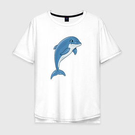 Мужская футболка хлопок Oversize с принтом Дельфин в Курске, 100% хлопок | свободный крой, круглый ворот, “спинка” длиннее передней части | дельфин | милота | рисунок