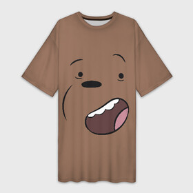 Платье-футболка 3D с принтом Радостный Гризз в Курске,  |  | we bare bears | белый | вся правда о медведях | гриз | гризз | гризли | медведь | мы обычные медведи | пан пан | панда | три обычных медведя