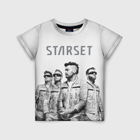 Детская футболка 3D с принтом Starset Band в Курске, 100% гипоаллергенный полиэфир | прямой крой, круглый вырез горловины, длина до линии бедер, чуть спущенное плечо, ткань немного тянется | Тематика изображения на принте: logo | rock | starset | лого | рок | старсет