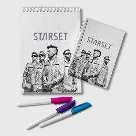 Блокнот с принтом Starset Band в Курске, 100% бумага | 48 листов, плотность листов — 60 г/м2, плотность картонной обложки — 250 г/м2. Листы скреплены удобной пружинной спиралью. Цвет линий — светло-серый
 | logo | rock | starset | лого | рок | старсет