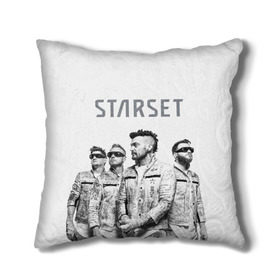 Подушка 3D с принтом Starset Band в Курске, наволочка – 100% полиэстер, наполнитель – холлофайбер (легкий наполнитель, не вызывает аллергию). | состоит из подушки и наволочки. Наволочка на молнии, легко снимается для стирки | Тематика изображения на принте: logo | rock | starset | лого | рок | старсет