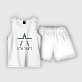 Детская пижама с шортами хлопок с принтом Starset в Курске,  |  | Тематика изображения на принте: logo | rock | starset | лого | рок | старсет