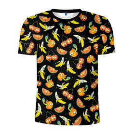 Мужская футболка 3D спортивная с принтом Рик и Морти фрукты в Курске, 100% полиэстер с улучшенными характеристиками | приталенный силуэт, круглая горловина, широкие плечи, сужается к линии бедра | vdzajul | морти | рик | рик и морти