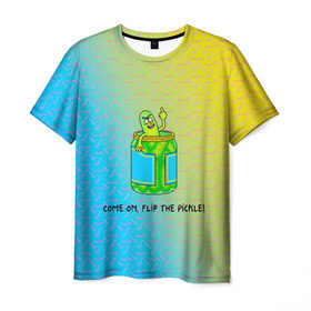 Мужская футболка 3D с принтом Pickle Rick в Курске, 100% полиэфир | прямой крой, круглый вырез горловины, длина до линии бедер | Тематика изображения на принте: pickle | rick and morty | vdkovmar | банка | огурец | палец | прикол | рик и морти
