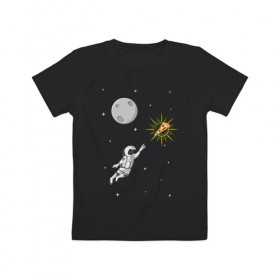 Детская футболка хлопок с принтом Пиццанавт в Курске, 100% хлопок | круглый вырез горловины, полуприлегающий силуэт, длина до линии бедер | астронавт | графика | еда | звезды | космонавт | космос | луна | пицца | рисунок