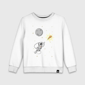 Детский свитшот хлопок с принтом Пиццанавт в Курске, 100% хлопок | круглый вырез горловины, эластичные манжеты, пояс и воротник | астронавт | графика | еда | звезды | космонавт | космос | луна | пицца | рисунок