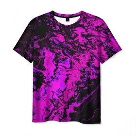 Мужская футболка 3D с принтом Пурпурные краски в Курске, 100% полиэфир | прямой крой, круглый вырез горловины, длина до линии бедер | abstract | acrylic | art | color | liquid | modern | paint | painting | splash | абстракция | акрил | арт | брызги | жидкость | искусство | краска | рисунок | современный