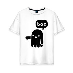 Женская футболка хлопок Oversize с принтом Boo в Курске, 100% хлопок | свободный крой, круглый ворот, спущенный рукав, длина до линии бедер
 | 19 | 2019 | boo | ghost | halloween | бу | ведьма | зло | картинка | нечисть | приведение | призрак | прикольная | тыква | тьма | ужас | хелловин | хеллоувин | хэллоуин