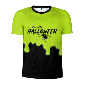 Мужская футболка 3D спортивная с принтом Happy Halloween в Курске, 100% полиэстер с улучшенными характеристиками | приталенный силуэт, круглая горловина, широкие плечи, сужается к линии бедра | ghost | halloween | ведьма | джек | дух | кельты | монстр | нечисть | паук | паутина | праздник | привидение | призрак | пугало | тень | тыква | хеллоуин | хэллоуин