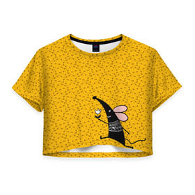 Женская футболка Cropp-top с принтом Крыса в Курске, 100% полиэстер | круглая горловина, длина футболки до линии талии, рукава с отворотами | 