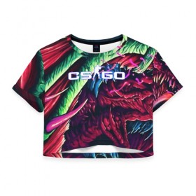 Женская футболка Cropp-top с принтом CS:GO-HYPER BEAST в Курске, 100% полиэстер | круглая горловина, длина футболки до линии талии, рукава с отворотами | awp | counter strike | cs go | cs go global offensive | hyper beast | skin cs | team cs | команды cs | скины оружия | скоростной зверь | хайпер бист