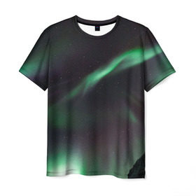 Мужская футболка 3D с принтом Северное сияние в Курске, 100% полиэфир | прямой крой, круглый вырез горловины, длина до линии бедер | звезда | звездное | звезды | космический | космос | космосе | небо | север | северное | сияние | сиянием | сияния