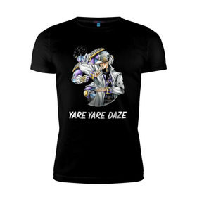 Мужская футболка премиум с принтом Yare Yare Daze в Курске, 92% хлопок, 8% лайкра | приталенный силуэт, круглый вырез ворота, длина до линии бедра, короткий рукав | anime | jojo | senpai | tian | аниме | анимэ | джоджо | ониме | онимэ | сенпай | тян