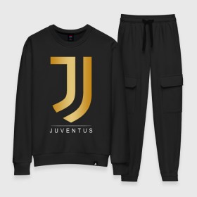 Женский костюм хлопок с принтом JUVENTUS GOLDEN LOGO в Курске, 100% хлопок | на свитшоте круглая горловина, мягкая резинка по низу. Брюки заужены к низу, на них два вида карманов: два 