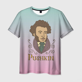 Мужская футболка 3D с принтом А.С.Пушкин в Курске, 100% полиэфир | прямой крой, круглый вырез горловины, длина до линии бедер | а.с.пушкин | знания | классик | литература | писатели | писатель | писатель классик | пушкин | школа | школьная программа