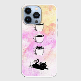 Чехол для iPhone 13 Pro с принтом catfee в Курске,  |  | cat | coffee | кот | котёнок | кофе | кошка | краски | чашка | черный кот