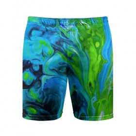 Мужские шорты 3D спортивные с принтом Зеленые и голубые разводы в Курске,  |  | Тематика изображения на принте: 