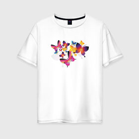 Женская футболка хлопок Oversize с принтом Бабочки в Курске, 100% хлопок | свободный крой, круглый ворот, спущенный рукав, длина до линии бедер
 | бабочки | красота | милота | рисунок