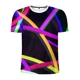 Мужская футболка 3D спортивная с принтом Светящиеся полосы в Курске, 100% полиэстер с улучшенными характеристиками | приталенный силуэт, круглая горловина, широкие плечи, сужается к линии бедра | abstract | neon | абстрактно | абстрактный | абстракция | линии | неон | неонка | неоновая | неоновые | неоновый | полоски | полосы | разноцветные | светящиеся | цветные