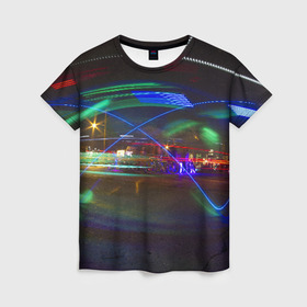 Женская футболка 3D с принтом Neon в Курске, 100% полиэфир ( синтетическое хлопкоподобное полотно) | прямой крой, круглый вырез горловины, длина до линии бедер | neon | город | города | городе | городом | городской | неон | неонка | неоновые | неоновый | свет | светящиеся | светящийся | светящимся