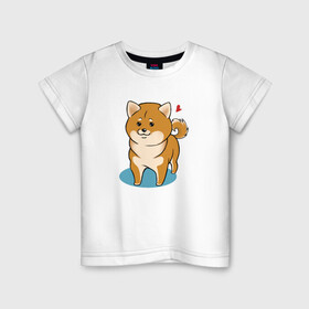 Детская футболка хлопок с принтом Шиба-ину в Курске, 100% хлопок | круглый вырез горловины, полуприлегающий силуэт, длина до линии бедер | милашка | пёсик | пушистик | собака | шиба ину | щенок