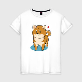 Женская футболка хлопок с принтом Шиба-ину в Курске, 100% хлопок | прямой крой, круглый вырез горловины, длина до линии бедер, слегка спущенное плечо | милашка | пёсик | пушистик | собака | шиба ину | щенок