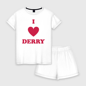 Женская пижама с шортиками хлопок с принтом I Love Derry в Курске, 100% хлопок | футболка прямого кроя, шорты свободные с широкой мягкой резинкой | clown | derry | it | lover | pennywise | stephen king | дерри | клоун | оно | пеннивайз | стивен кинг