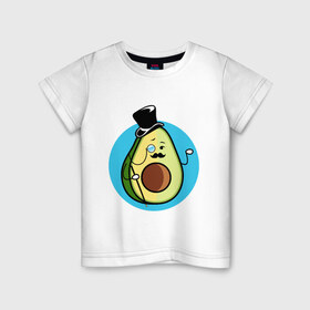 Детская футболка хлопок с принтом Mr. Avocado в Курске, 100% хлопок | круглый вырез горловины, полуприлегающий силуэт, длина до линии бедер | Тематика изображения на принте: авокадо | еда | сеньор | сноб | усы | фрукты