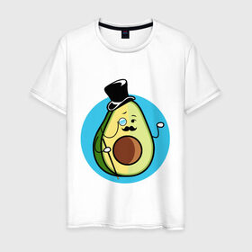 Мужская футболка хлопок с принтом Mr. Avocado в Курске, 100% хлопок | прямой крой, круглый вырез горловины, длина до линии бедер, слегка спущенное плечо. | Тематика изображения на принте: авокадо | еда | сеньор | сноб | усы | фрукты