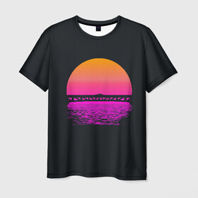 Мужская футболка 3D с принтом Hotline Maiami в Курске, 100% полиэфир | прямой крой, круглый вырез горловины, длина до линии бедер | 80 | cyber | game | hotline | hotlinemiami | maiami | music | outrun | retro | retrowave | synth | synthwave | вода | игра | кибер | луна | море | ночь | океан | отражение | ретро