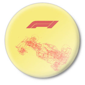 Значок с принтом F1 в Курске,  металл | круглая форма, металлическая застежка в виде булавки | Тематика изображения на принте: 