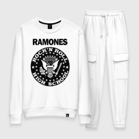 Женский костюм хлопок с принтом Ramones в Курске, 100% хлопок | на свитшоте круглая горловина, мягкая резинка по низу. Брюки заужены к низу, на них два вида карманов: два 