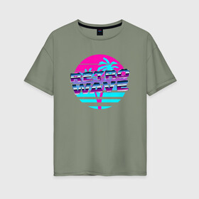 Женская футболка хлопок Oversize с принтом RETROWAVE  в Курске, 100% хлопок | свободный крой, круглый ворот, спущенный рукав, длина до линии бедер
 | hotline miami | neon | new retro wave | outrun | outrun electro | retro | retrowave | synth | synthwave | неон | ретро | хотлайн майами