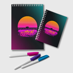 Блокнот с принтом OUTRUN RETROWAVE в Курске, 100% бумага | 48 листов, плотность листов — 60 г/м2, плотность картонной обложки — 250 г/м2. Листы скреплены удобной пружинной спиралью. Цвет линий — светло-серый
 | Тематика изображения на принте: hotline miami | neon | new retro wave | outrun | outrun electro | retro | retrowave | synth | synthwave | неон | ретро | хотлайн майами