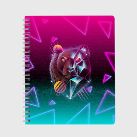 Тетрадь с принтом RETRO CYBER BEAR NEON в Курске, 100% бумага | 48 листов, плотность листов — 60 г/м2, плотность картонной обложки — 250 г/м2. Листы скреплены сбоку удобной пружинной спиралью. Уголки страниц и обложки скругленные. Цвет линий — светло-серый
 | hotline miami | neon | new retro wave | outrun | outrun electro | retro | retrowave | synth | synthwave | медведь | неон | ретро | хотлайн майами