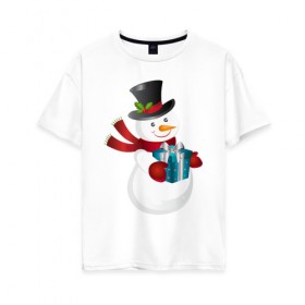 Женская футболка хлопок Oversize с принтом Снеговик в Курске, 100% хлопок | свободный крой, круглый ворот, спущенный рукав, длина до линии бедер
 | 