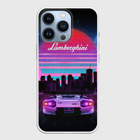 Чехол для iPhone 13 Pro с принтом Lamborghini overdrive в Курске,  |  | Тематика изображения на принте: 80х | 90х | hotlinemimai | outrun | retrowave | synth | synthwave | гонки | дискотека | драйв | ламборгини | ламборджини | неоновые | ретро | светящиеся | скорость