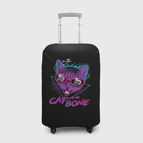 Чехол для чемодана 3D с принтом Cat To The Bone в Курске, 86% полиэфир, 14% спандекс | двустороннее нанесение принта, прорези для ручек и колес | 80 | bone | bones | cat | cyber | game | hotline | hotlinemiami | maiami | music | outrun | retro | retrowave | skull | synth | synthwave | игра | кибер | кот | кошка | ретро | череп
