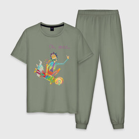 Мужская пижама хлопок с принтом Mortyboard в Курске, 100% хлопок | брюки и футболка прямого кроя, без карманов, на брюках мягкая резинка на поясе и по низу штанин
 | mortyboard | vdgerir | рик и морти | рик на морти
