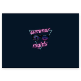 Поздравительная открытка с принтом Summer Nights в Курске, 100% бумага | плотность бумаги 280 г/м2, матовая, на обратной стороне линовка и место для марки
 | Тематика изображения на принте: 80 | cyber | game | hotline | hotlinemiami | maiami | music | nights | outrun | retro | retrowave | summer | synth | synthwave | игра | кибер | лето | ночь | ретро