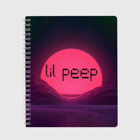 Тетрадь с принтом lil peep(Black Logo) в Курске, 100% бумага | 48 листов, плотность листов — 60 г/м2, плотность картонной обложки — 250 г/м2. Листы скреплены сбоку удобной пружинной спиралью. Уголки страниц и обложки скругленные. Цвет линий — светло-серый
 | Тематика изображения на принте: cry baby | lil peep | logo | rap | заход солнца | знаменитости. эмо | известный исполнитель | неон | пип | редактируемое лого | реп | розоватый оттенок | рок | рэп | яркий фон