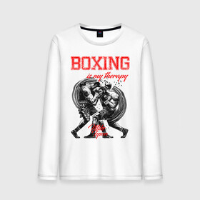 Мужской лонгслив хлопок с принтом Boxing is my therapy в Курске, 100% хлопок |  | boxing | mike tyson | my therapy | бокс | майк тайсон